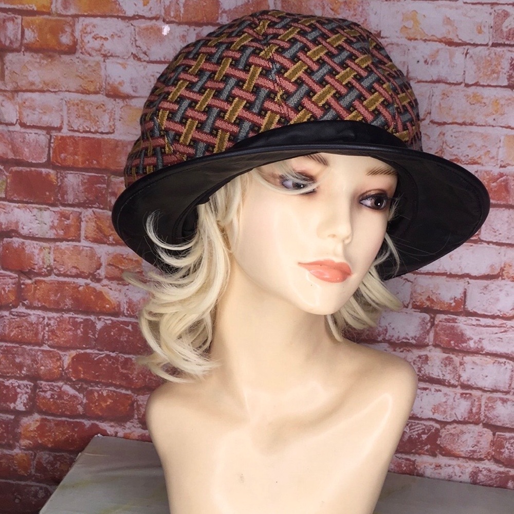 Vintage Textured Colorful Whimsical Bucket Hat with Leather Brim